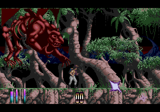 The red demon boss leaping at the hero